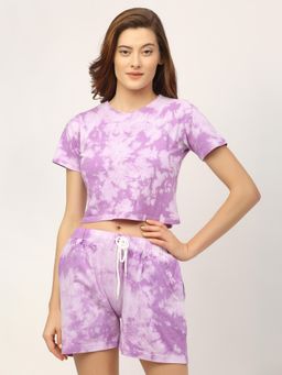 RIGO - Lavender Tie & Dye Crop Top And Shorts Set