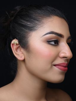 AG'S - Arpana Small White Gold Plated Kundan Ear Cuff