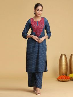 Cotton Culture - Indigo Blue Embroidered Straight Co-ord Set