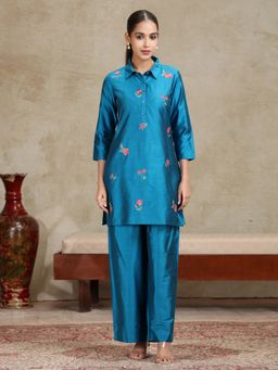 Cotton Culture - Royal Blue Embroidered Straight Co-ord Set
