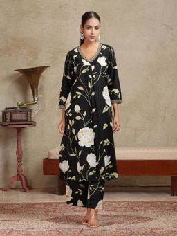 Cotton Culture - Black Floral Embroidered A-Line Co-ord Set