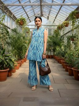 IMANA - Women Pure Cotton Turquoise Paisley Print Sleeveless Co-Ord Set