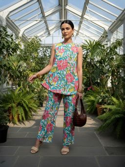 IMANA - Women Pure Cotton Multi-Color Floral Sleeveless Summer Co-Ord Set