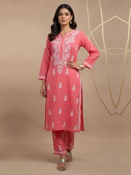 PARAMOUNT CHIKAN - Coral Women Hand Embroidered Chikankari Cotton Kurta with Pant