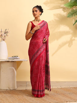 Garden VARELI - Maroon Chiffon Printed Saree with Unstitched Blouse