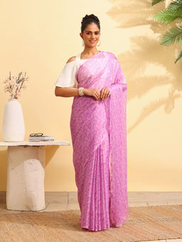 Garden VARELI - Pink Chiffon Abstract Saree with Unstitched Blouse