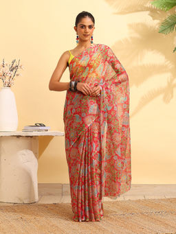 Garden VARELI - Yellow Chiffon Printed Saree with Unstitched Blouse