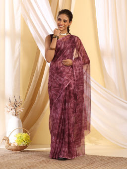 Garden VARELI - Brown Chiffon Abstract Saree with Unstitched Blouse