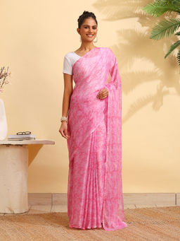 Garden VARELI - Pink Chiffon Printed Saree with Unstitched Blouse