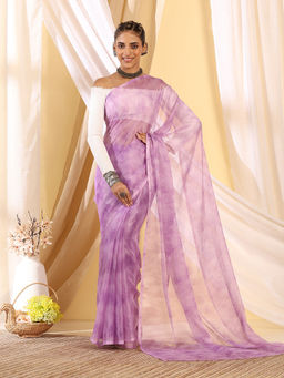 Garden VARELI - Purple Chiffon Abstract Saree with Unstitched Blouse