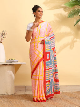 Garden VARELI - Peach Satin Printed Saree with Unstitched Blouse