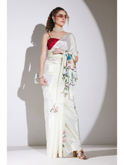 RACHNA - White Silk Blend Printed Saree Without Blouse