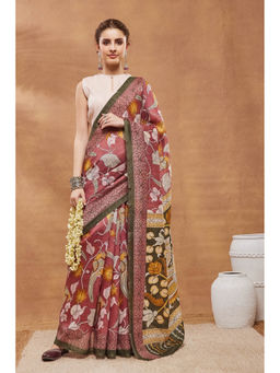 RACHNA - Pink Silk Blend Printed Saree Without Blouse