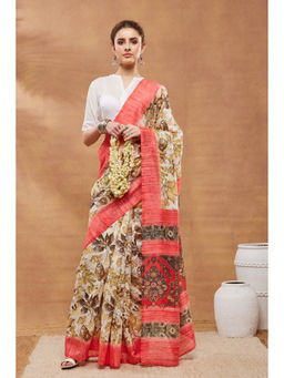 RACHNA - Gold Silk Blend Printed Saree Without Blouse