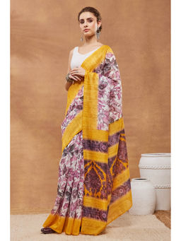 RACHNA - Wine Silk Blend Printed Saree Without Blouse