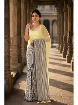 Anjaneya Sarees - Grey Linen Blend Stripes Saree with Unstitched Blouse