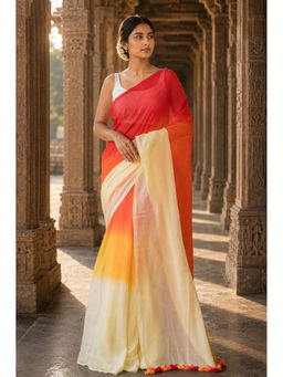 Anjaneya Sarees - Women White Linen Blend Printed Saree with Unstitched Blouse