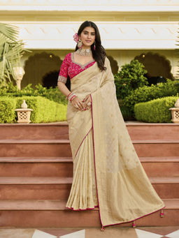 KRISHREE - Beige Viscose Woven Saree with Unstitched Blouse