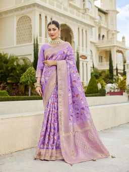 KRISHREE - Lavender Silk Woven Saree with Unstitched Blouse