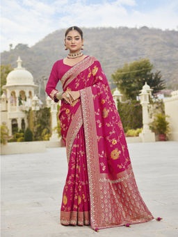 KRISHREE - Pink Silk Woven Saree with Unstitched Blouse