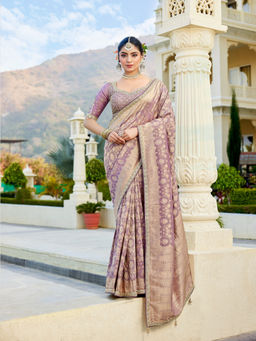 KRISHREE - Pink Tissue Woven Saree with Stitched Blouse