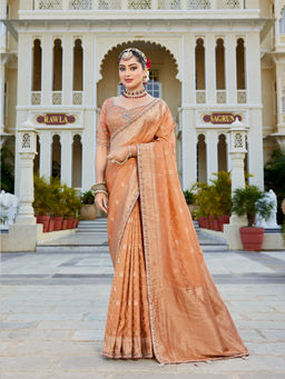 KRISHREE - Coral Tissue Woven Saree with Stitched Blouse