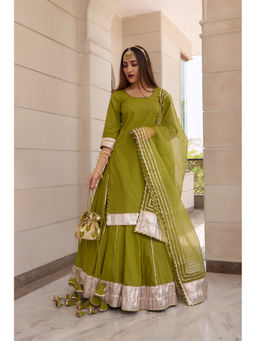 POMCHA - Falguni Green Long Kurta Skirt (Set of 3)
