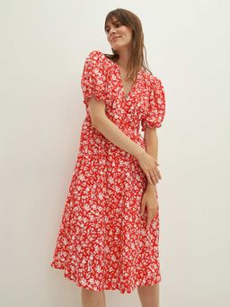 LC WAIKIKI - Women Floral Balloon Sleeve Women Red Dress