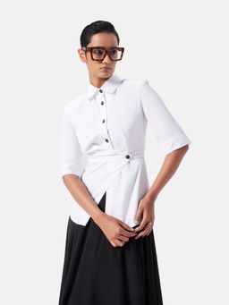 Notebook - White Pure Cotton Solid Aisha Shirt