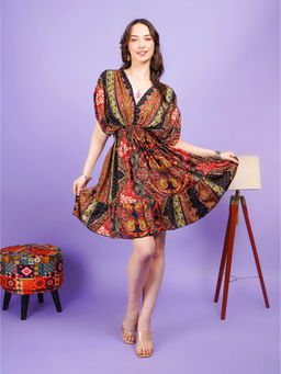 BOHOLYFE - Women Multi-Color Radiant Spirit Paisley Print Mini Dress