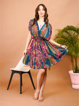 BOHOLYFE - Women Teal Radiant Glow Paisley Print Boho Mini Dress