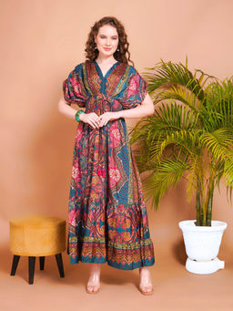 BOHOLYFE - Women Maira Teal Bloom Maxi Dress