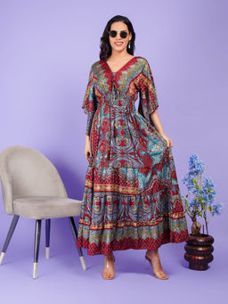 BOHOLYFE - Women Maroon Boho Luxe Paisley Maxi Dress