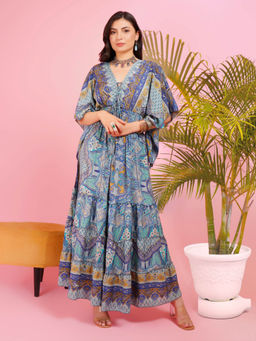 BOHOLYFE - Women Blue Azure Glow Paisley Maxi Dress
