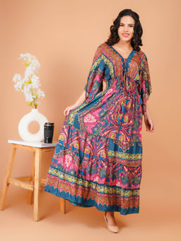 BOHOLYFE - Women Teal Tropical Vibes with Paisley Maxi Dress