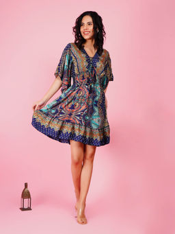 BOHOLYFE - Women Navy Blue Celestial Boho Breeze Mini Dress