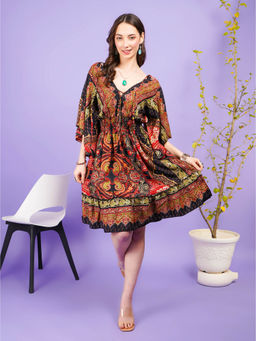 BOHOLYFE - Women Multi-Color Radiant Ember Bohemian Mini Dress