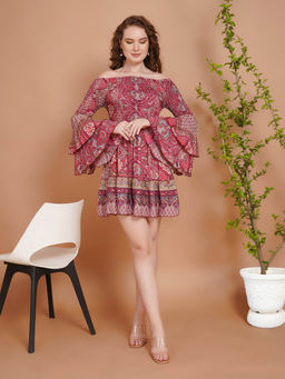 BOHOLYFE - Women Red Rosette Reverie Smocked Mini Dress