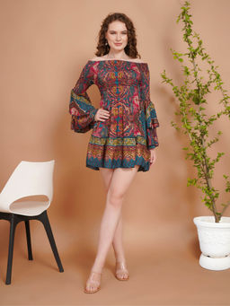 BOHOLYFE - Women Teal Mira Bloom Mini Dress