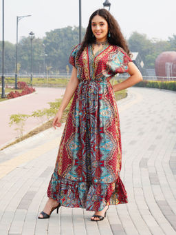 BOHOLYFE - Women Maroon Sunset Elegance Maxi Dress