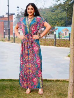 BOHOLYFE - Women Teal Paisley Breeze Maxi Dress