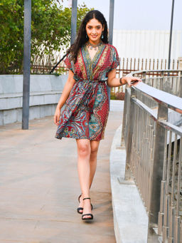 BOHOLYFE - Women Paisley Charm Maroon Mini Dress