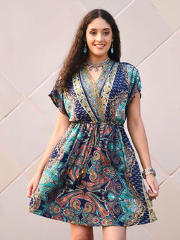 BOHOLYFE - Women Navy Blue Dream Paisley Mini Dress