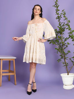 BOHOLYFE - Women White Alina Off-Shoulder Knee Length Dress