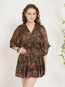 BOHOLYFE - Women Brown Amora Plum Mini Kimono Dress