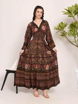 BOHOLYFE - Women Brown Zinnia Plum Dust Maxi Dress