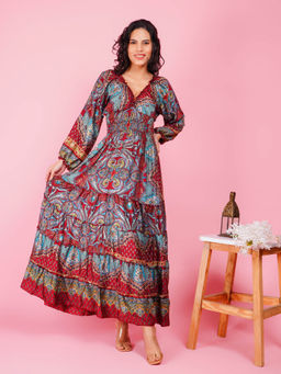 BOHOLYFE - Women Maroon Bohemian Escape Maxi Dress