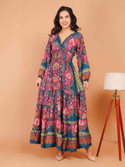 BOHOLYFE - Women Teal Elegance with Paisley Glow Maxi Dress