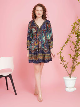 BOHOLYFE - Women Navy Blue Liora Midnight Bloom Mini Dress