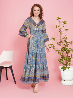 BOHOLYFE - Women Blue Paisley Maxi Dress